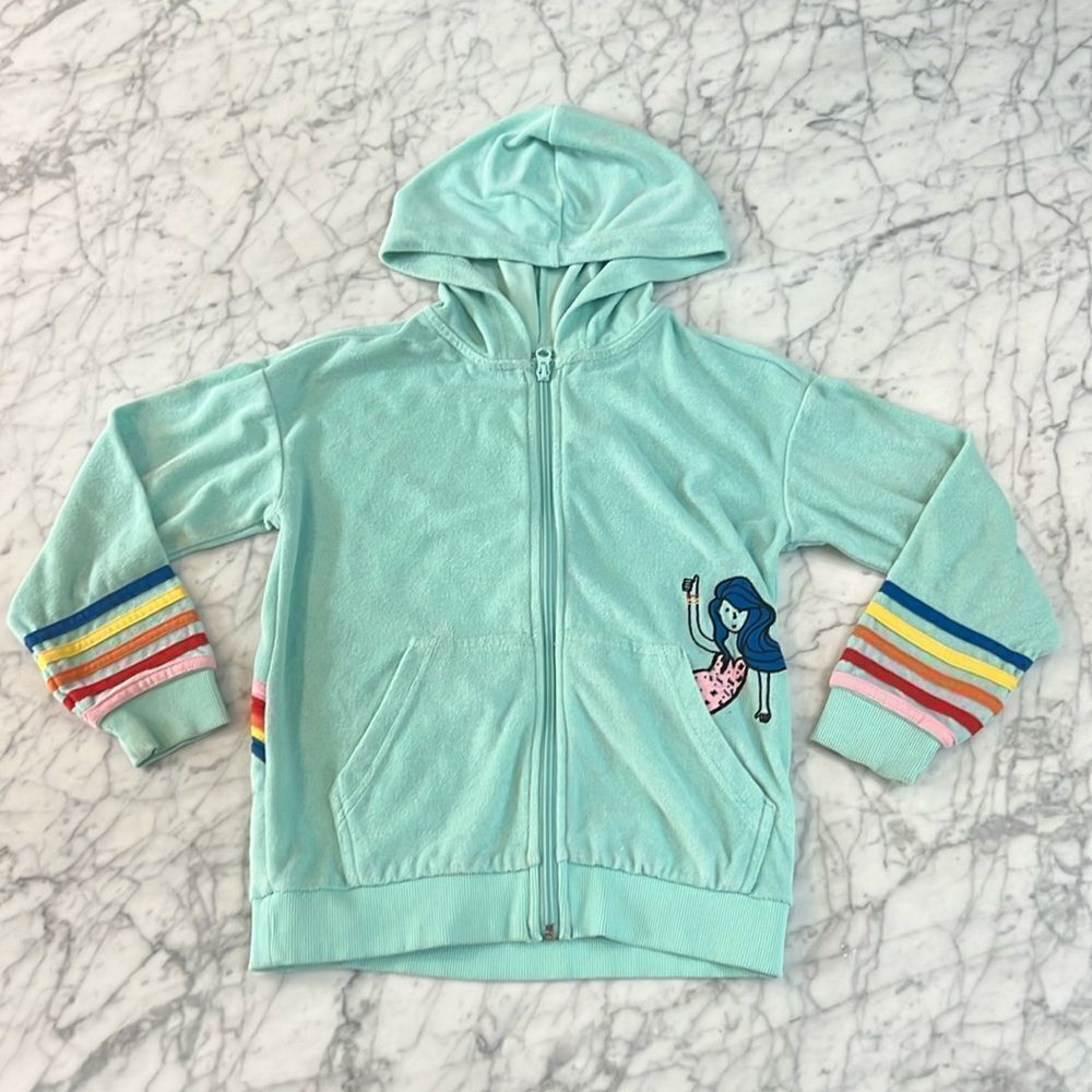 Hanna Andersson Mermaid Dolphin Rainbow Applique Terry Hoodie Girls SZ 8